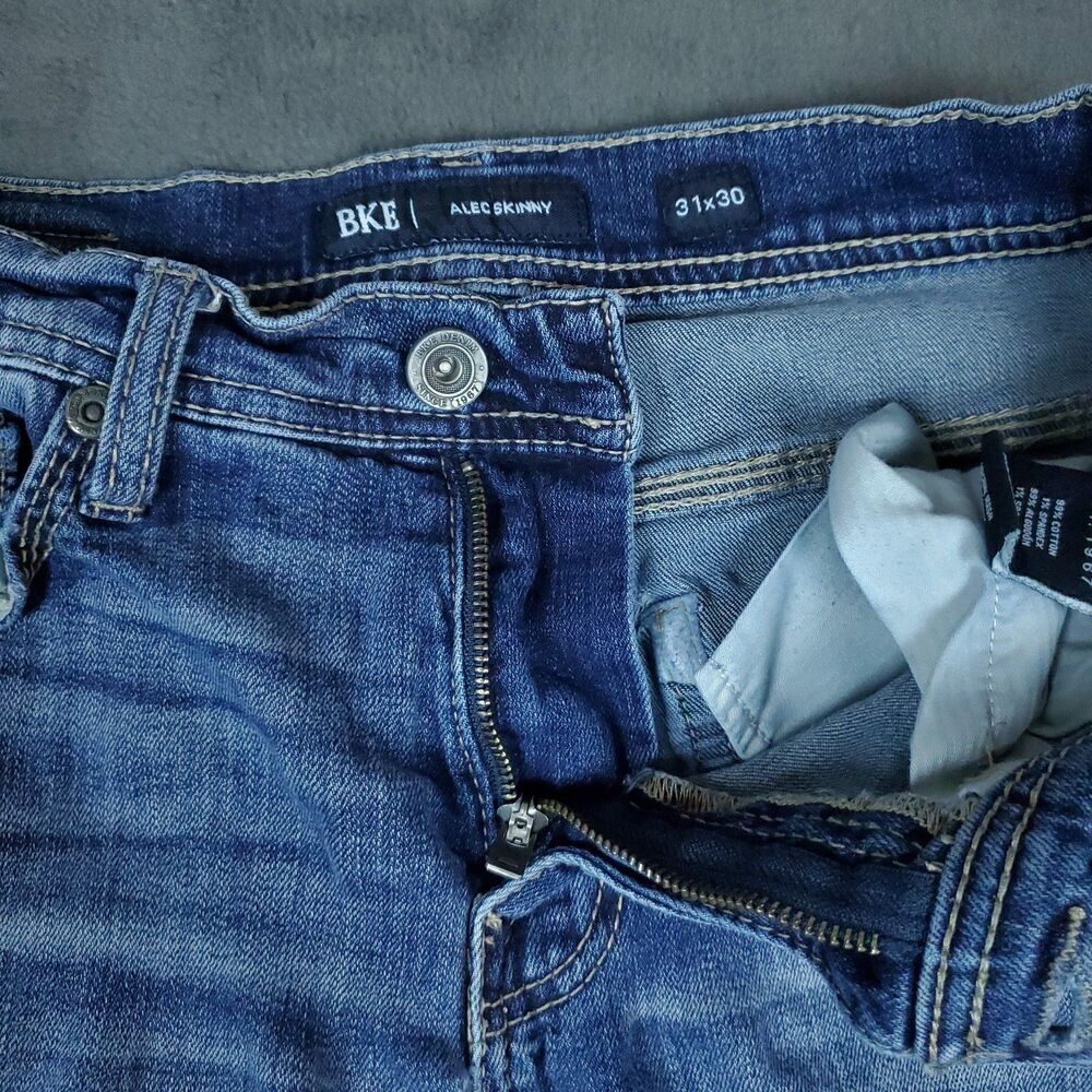 BKE Alec Skinny Jeans Mens 30x29 Blue Denim Stretch Distressed Faded Modern Fit - Picture 5 of 16